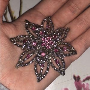 Rhinestone Crusted Flower Pin with Pink Rhinestone